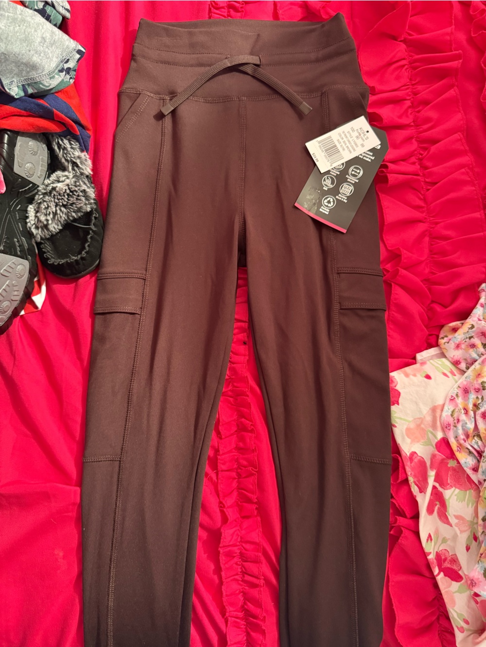 Layer 8 Girls Brown Cargo Joggers with Drawstring